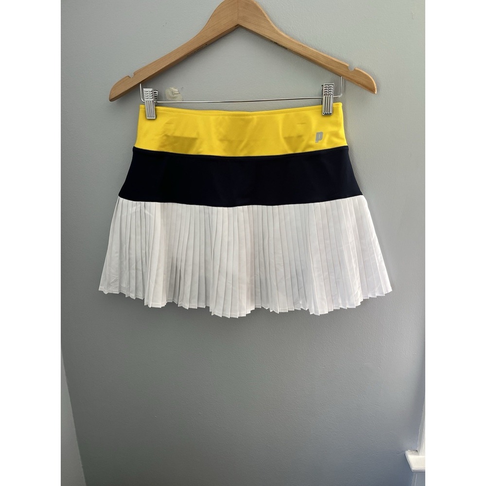 Prince Women's Tennis Mini Skirt Skort Size S Pleated Yellow White and Navy Blue